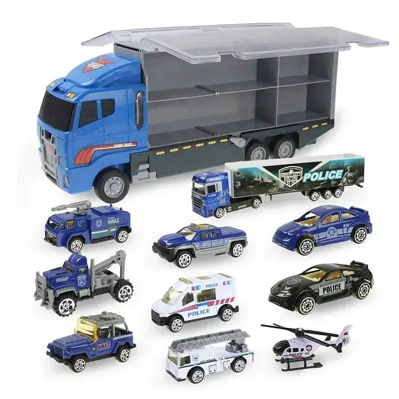Premium Diecast Construction Toys 10 In 1 Vehicle Transporter Set With Excavator Dump Truck Digger Backhoe For Kids - ToylandEU