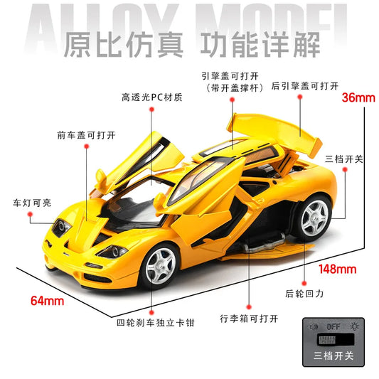 Premium Diecast Model Car 1:32 Scale Alloy With Sound And Light Pull Back For Collectors - ToylandEU