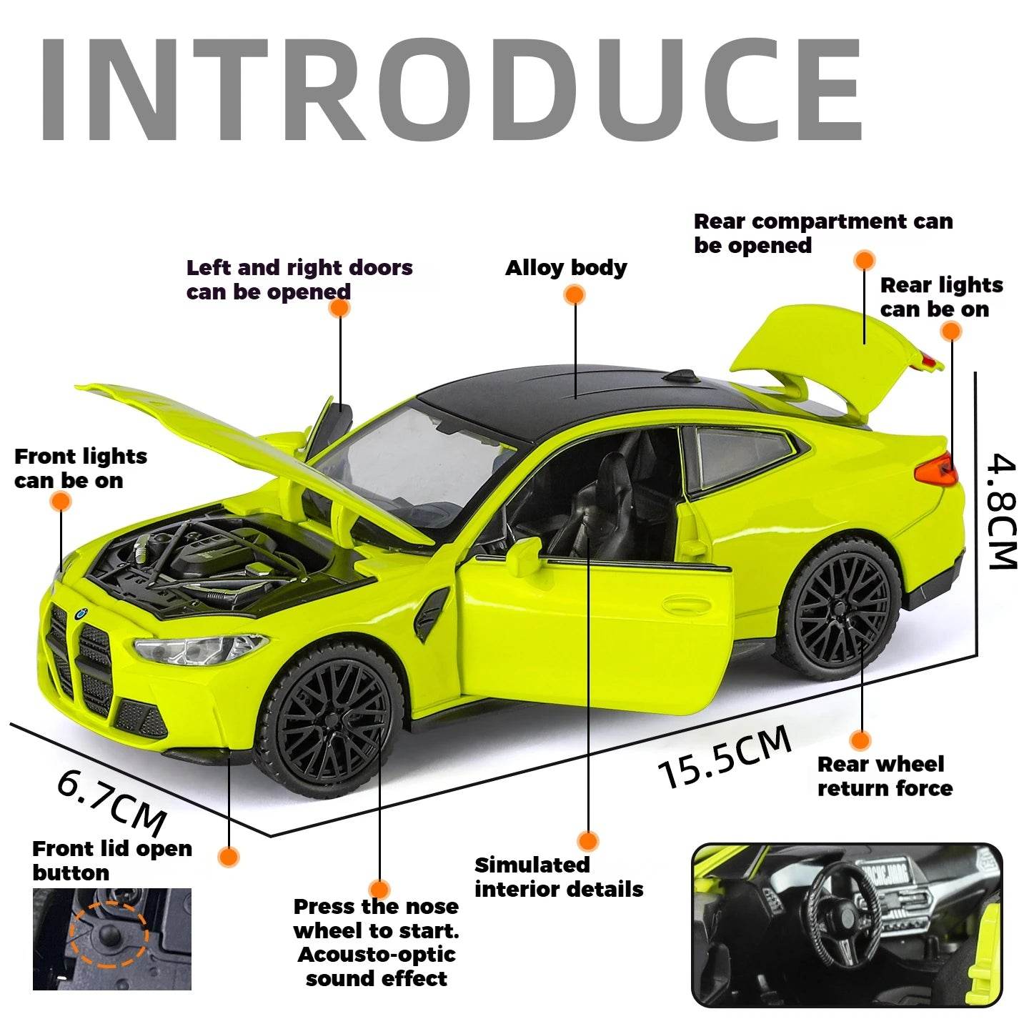 Premium Diecast Model Car 1 32 Scale BMW M4 Coupe With Sound And Light Pull Back For Collectors - ToylandEU