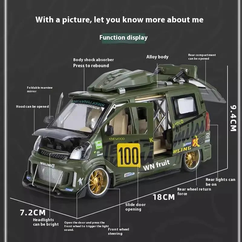 Premium Diecast Model Car 1 To 24 Scale Wuling Hongguang Van Alloy Metal Craft With Repair Shop Miniature For Boys - ToylandEU