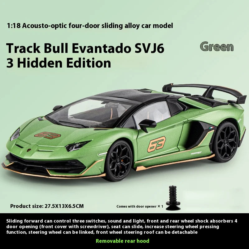 Premium Diecast Model Car Lamborghini Aventador SVJ Hidden Edition Race King Sound And Light 1:18 Gift For Collectors - ToylandEU
