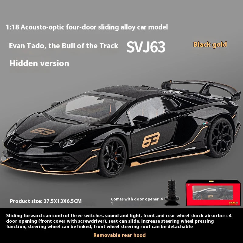 Premium Diecast Model Car Lamborghini Aventador SVJ Hidden Edition Race King Sound And Light 1:18 Gift For Collectors - ToylandEU