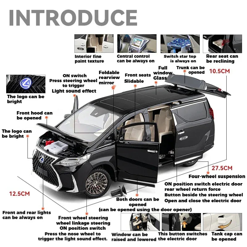 Premium Diecast Model Car OneTo18 Lexus LM300 Sound And Light For Collectors - ToylandEU