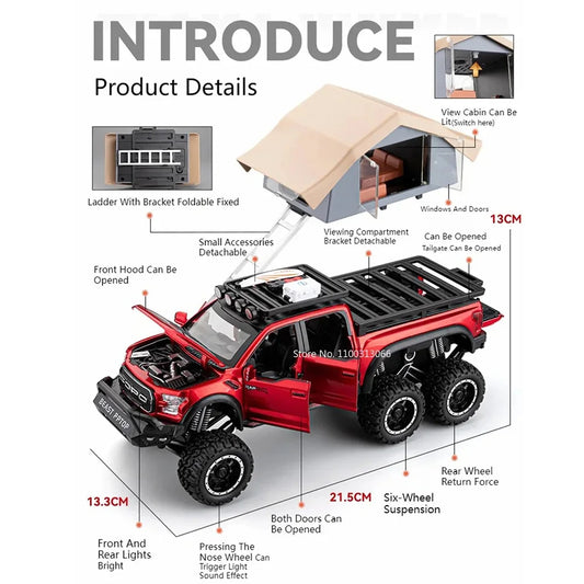 Premium Diecast Model Car Raptor F150 Alloy Body Pull Back With Light And Sound For Boys Birthday Gift - ToylandEU