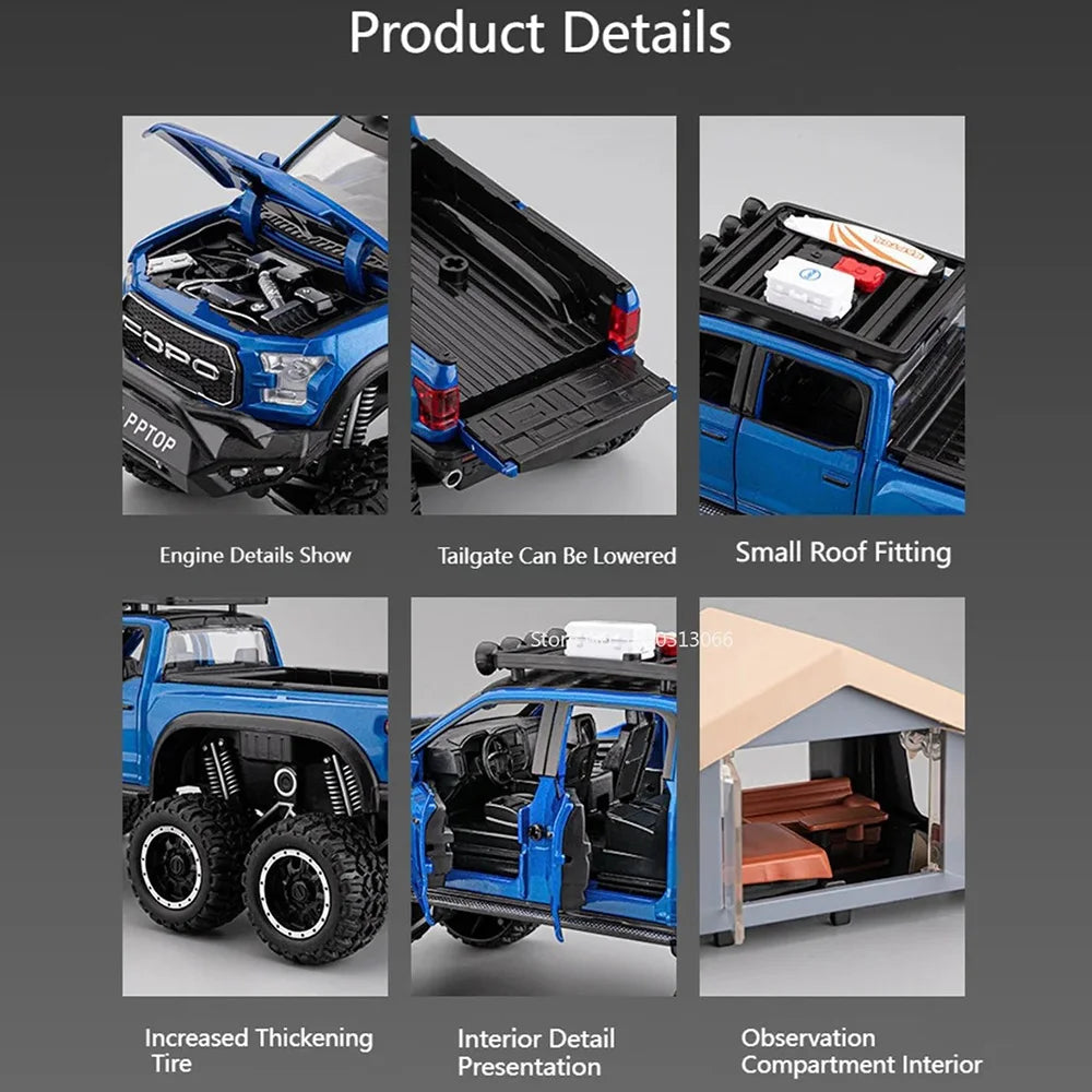 Premium Diecast Model Car Raptor F150 Alloy Body Pull Back With Light And Sound For Boys Birthday Gift - ToylandEU