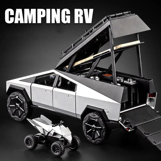 Premium Diecast Model Cybertruck Camping Pickup With Motorcycle For Collectors - ToylandEU