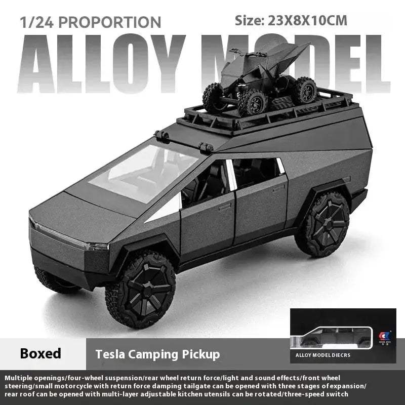 Premium Diecast Model Cybertruck Camping Pickup With Motorcycle For Collectors - ToylandEU