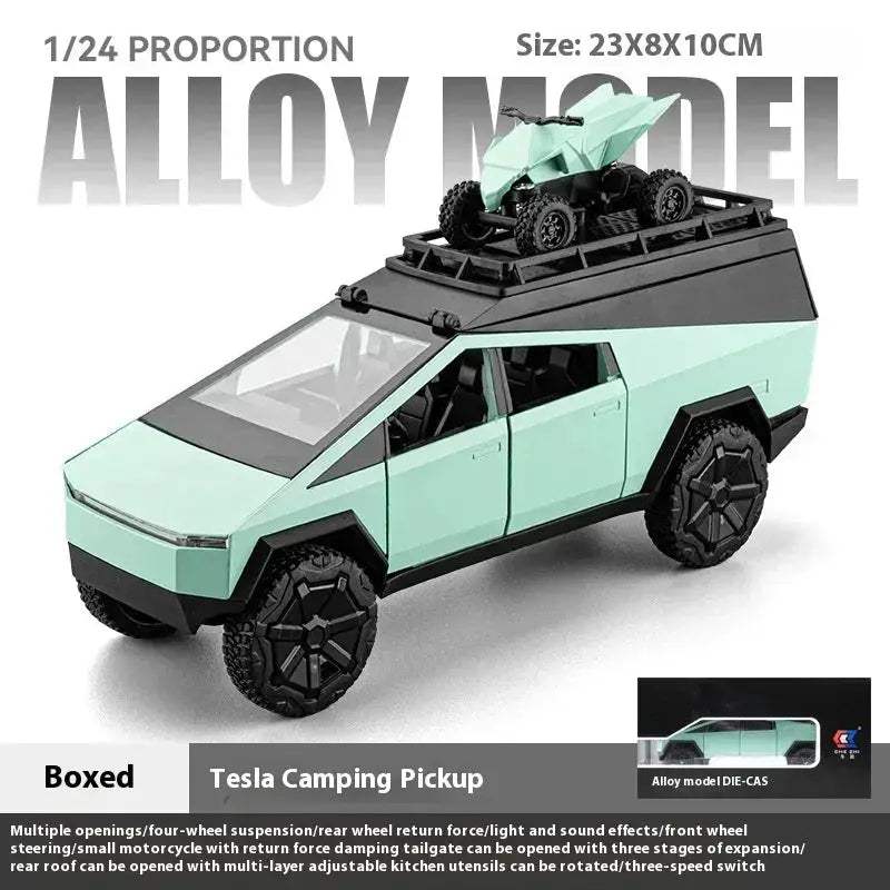 Premium Diecast Model Cybertruck Camping Pickup With Motorcycle For Collectors - ToylandEU