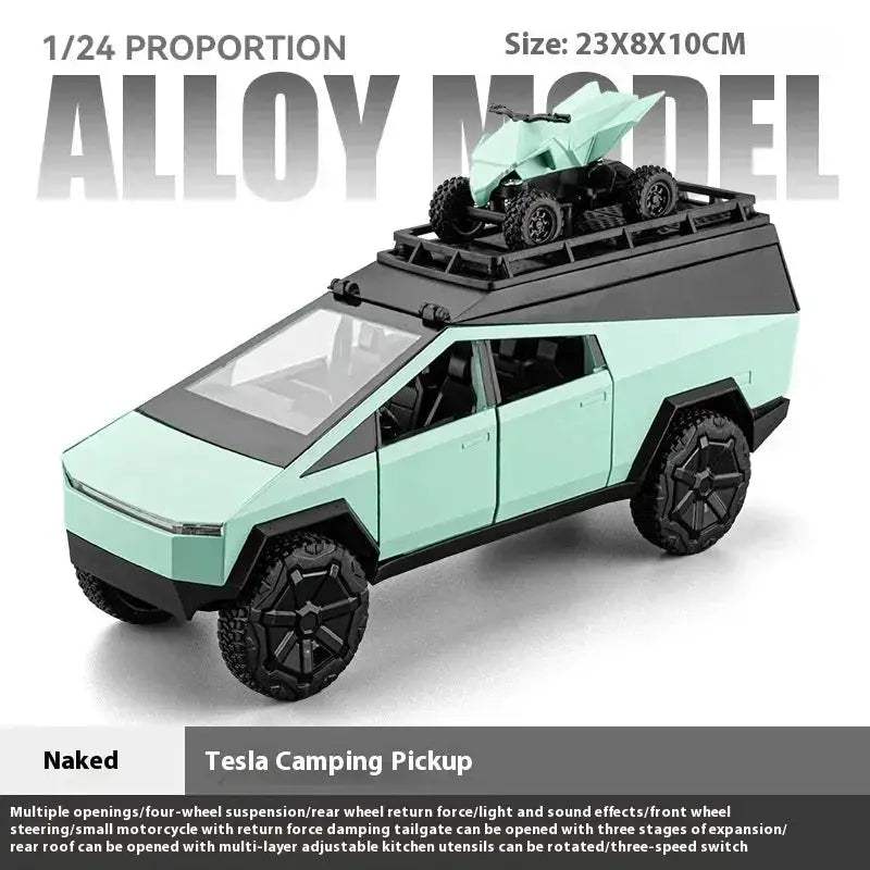 Premium Diecast Model Cybertruck Camping Pickup With Motorcycle For Collectors - ToylandEU