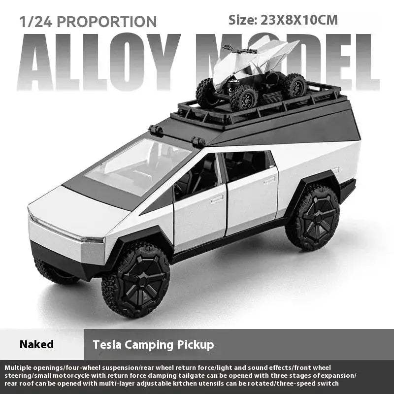 Premium Diecast Model Cybertruck Camping Pickup With Motorcycle For Collectors - ToylandEU