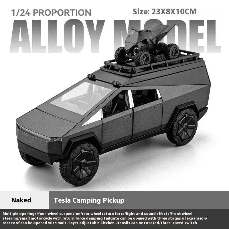 Premium Diecast Model Cybertruck Camping Pickup With Motorcycle For Collectors - ToylandEU
