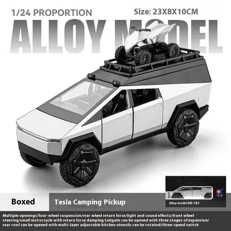 Premium Diecast Model Cybertruck Camping Pickup With Motorcycle For Collectors - ToylandEU