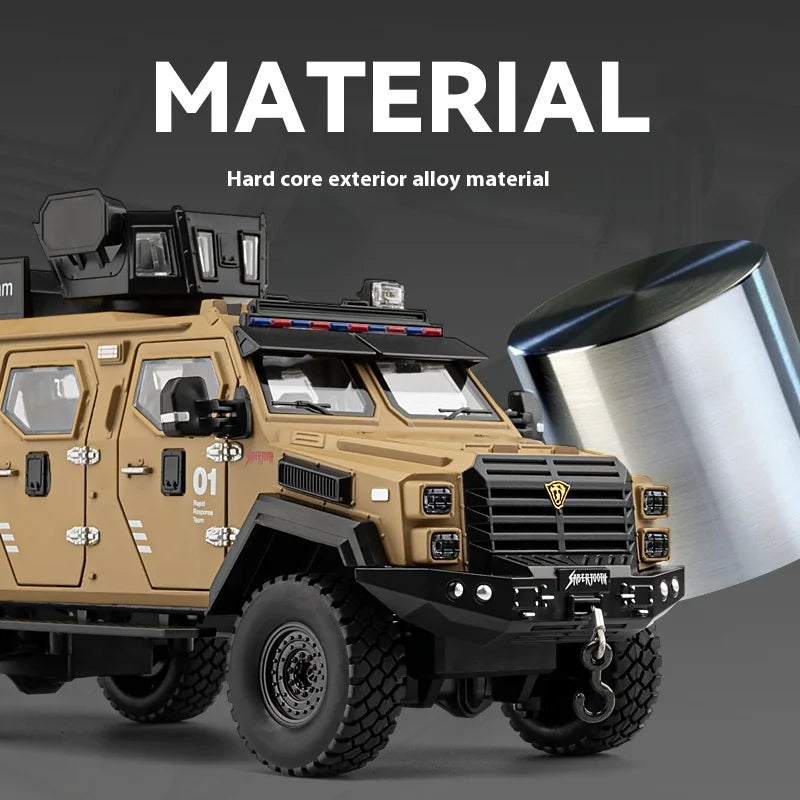 Premium Diecast Police Armored Car Model 1 To 24 Scale With Explosion Proof Alloy And Sound Lights For Collectors - ToylandEU