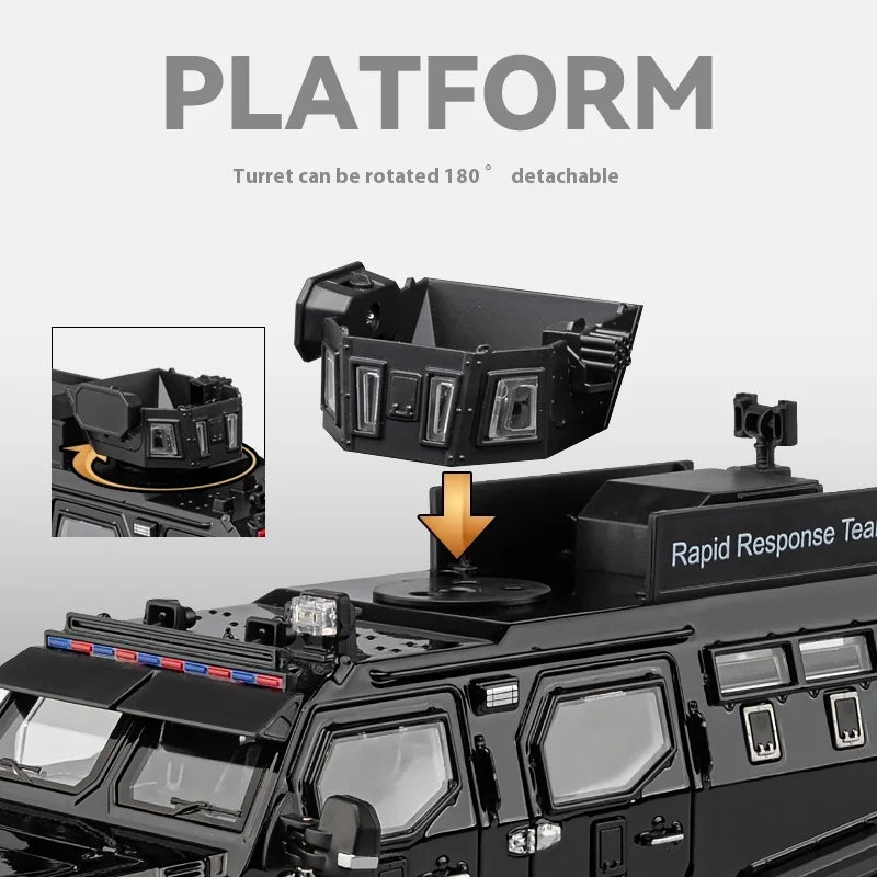 Premium Diecast Police Armored Car Model 1 To 24 Scale With Explosion Proof Alloy And Sound Lights For Collectors - ToylandEU