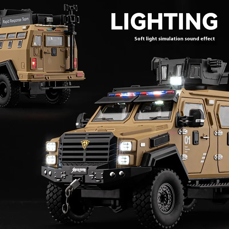 Premium Diecast Police Armored Car Model 1 To 24 Scale With Explosion Proof Alloy And Sound Lights For Collectors - ToylandEU