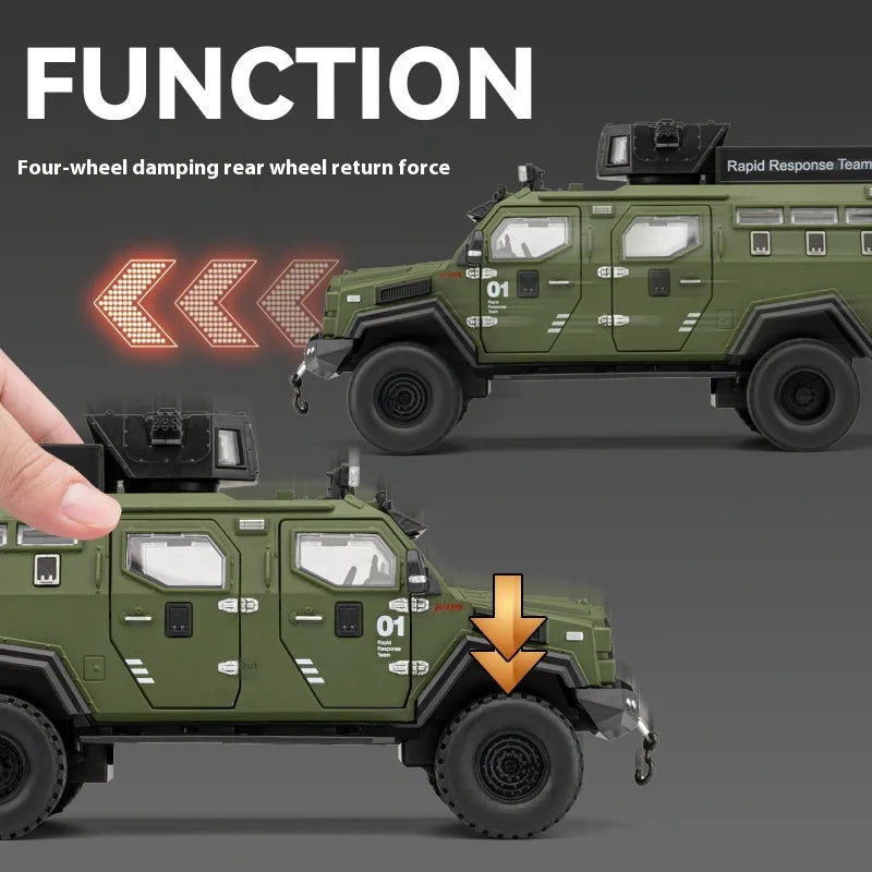 Premium Diecast Police Armored Car Model 1 To 24 Scale With Explosion Proof Alloy And Sound Lights For Collectors - ToylandEU