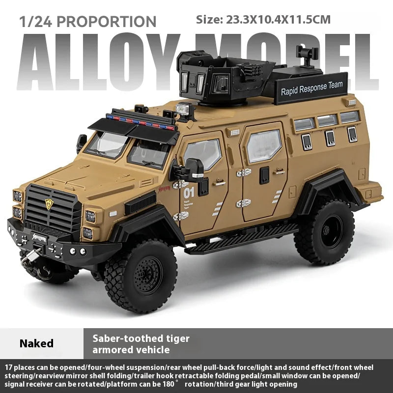 Premium Diecast Police Armored Car Model 1 To 24 Scale With Explosion Proof Alloy And Sound Lights For Collectors - ToylandEU
