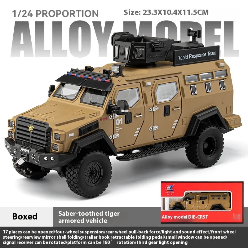 Premium Diecast Police Armored Car Model 1 To 24 Scale With Explosion Proof Alloy And Sound Lights For Collectors - ToylandEU