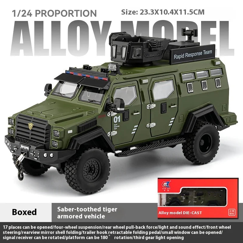 Premium Diecast Police Armored Car Model 1 To 24 Scale With Explosion Proof Alloy And Sound Lights For Collectors - ToylandEU