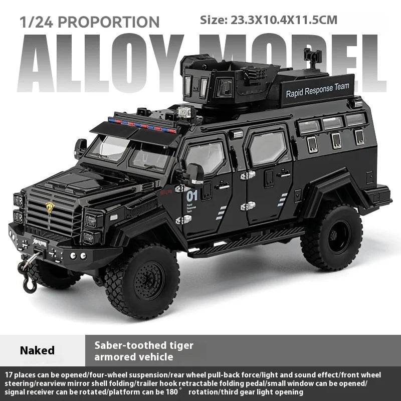 Premium Diecast Police Armored Car Model 1 To 24 Scale With Explosion Proof Alloy And Sound Lights For Collectors - ToylandEU