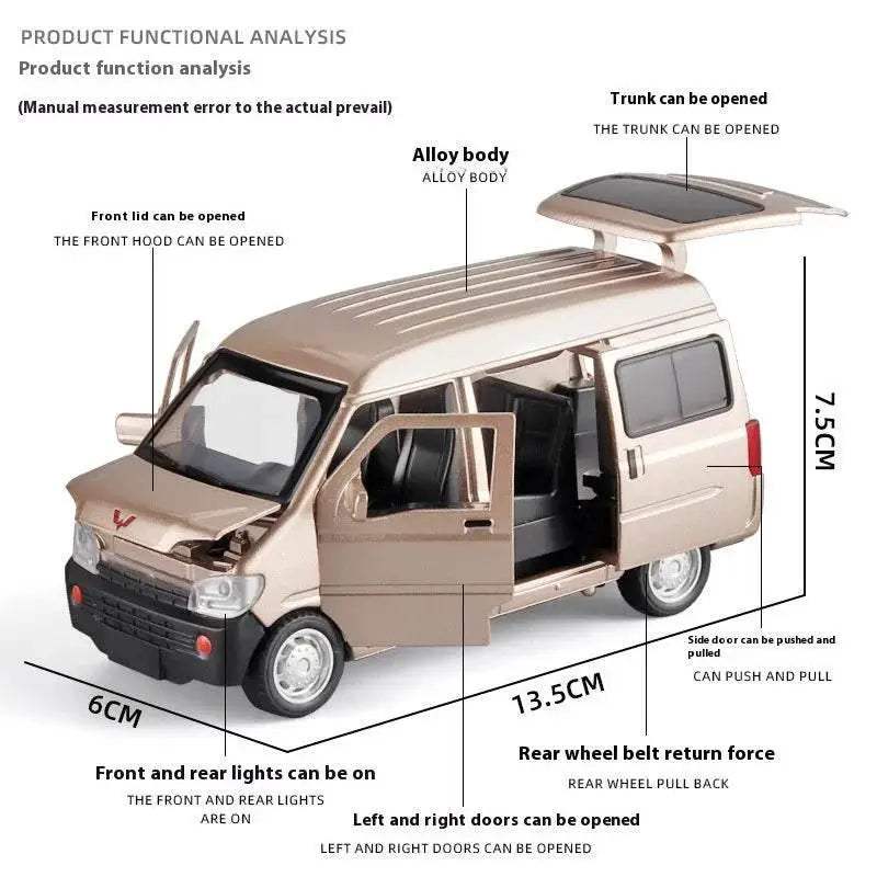 Premium Diecast Vehicle Model 1 To 32 Scale Wuling Rongguang Van With Sound And Light For Collectors - ToylandEU