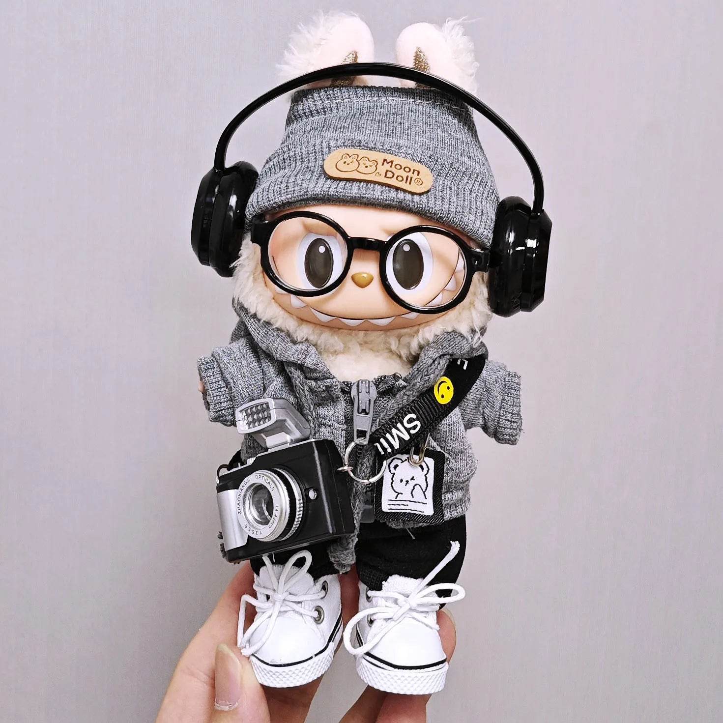Premium Doll Clothing Gray Sweatshirt Hat Set For Labubu - ToylandEU