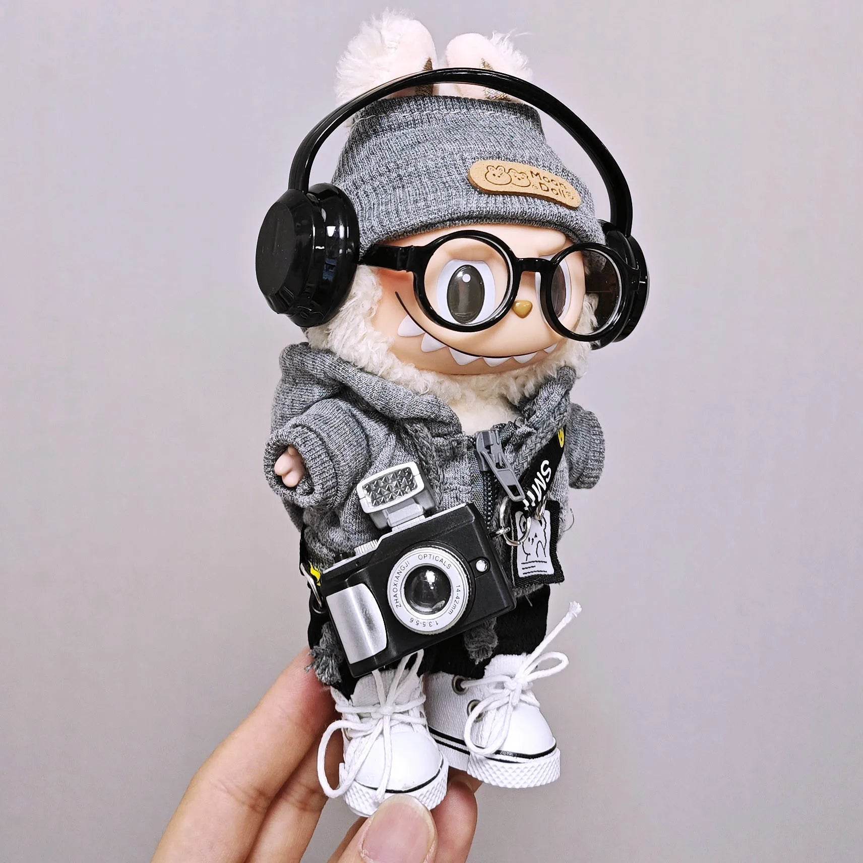 Premium Doll Clothing Gray Sweatshirt Hat Set For Labubu - ToylandEU