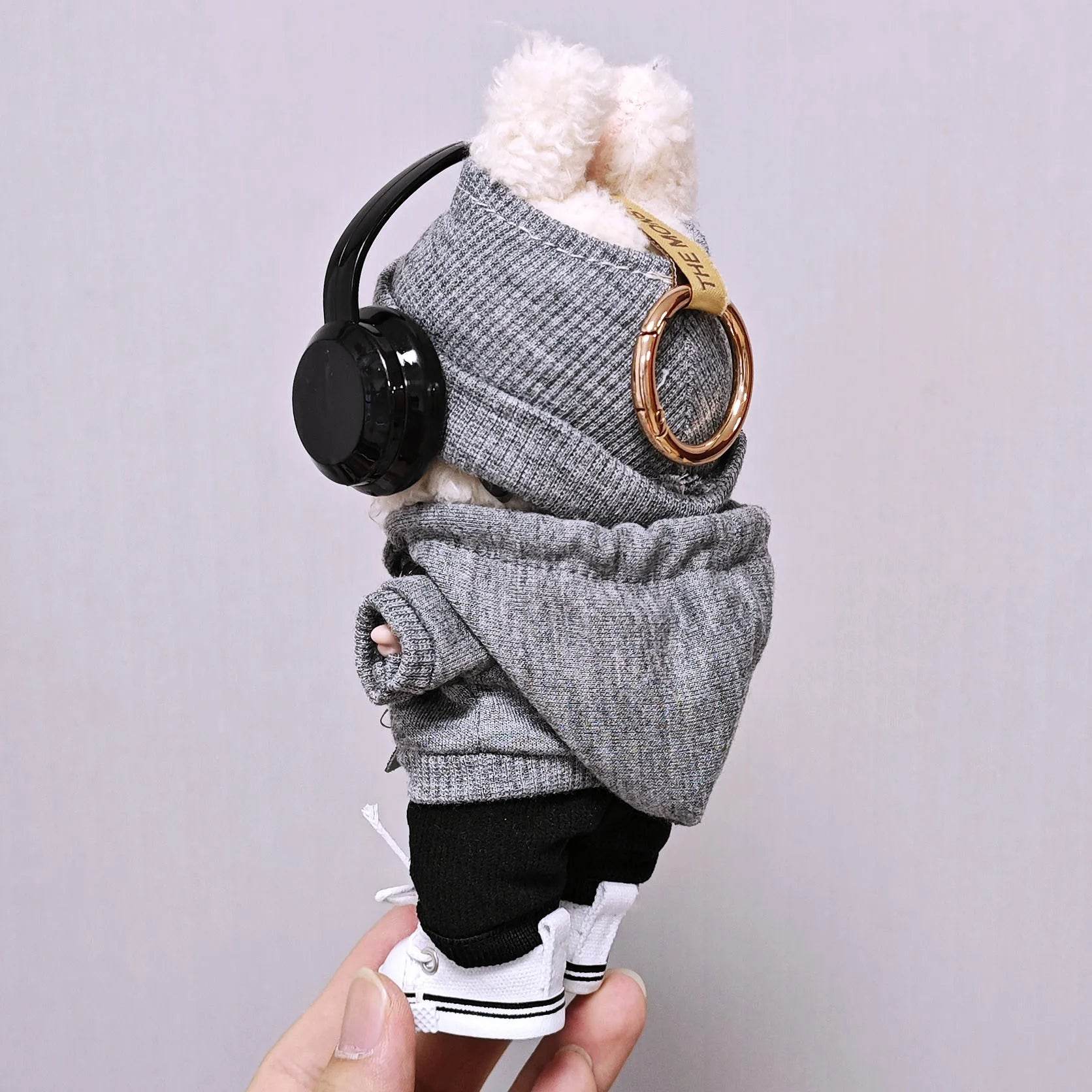 Premium Doll Clothing Gray Sweatshirt Hat Set For Labubu - ToylandEU