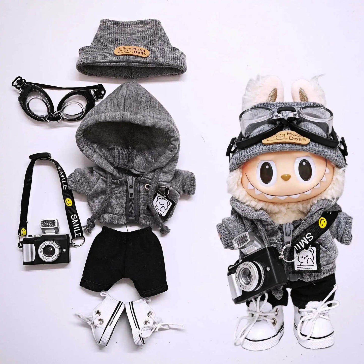 Premium Doll Clothing Gray Sweatshirt Hat Set For Labubu - ToylandEU