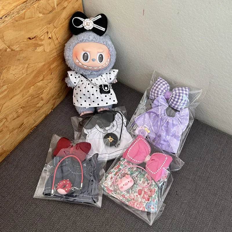 Premium Doll Overalls Dress Set Checkered For Labubu 15-17 - ToylandEU
