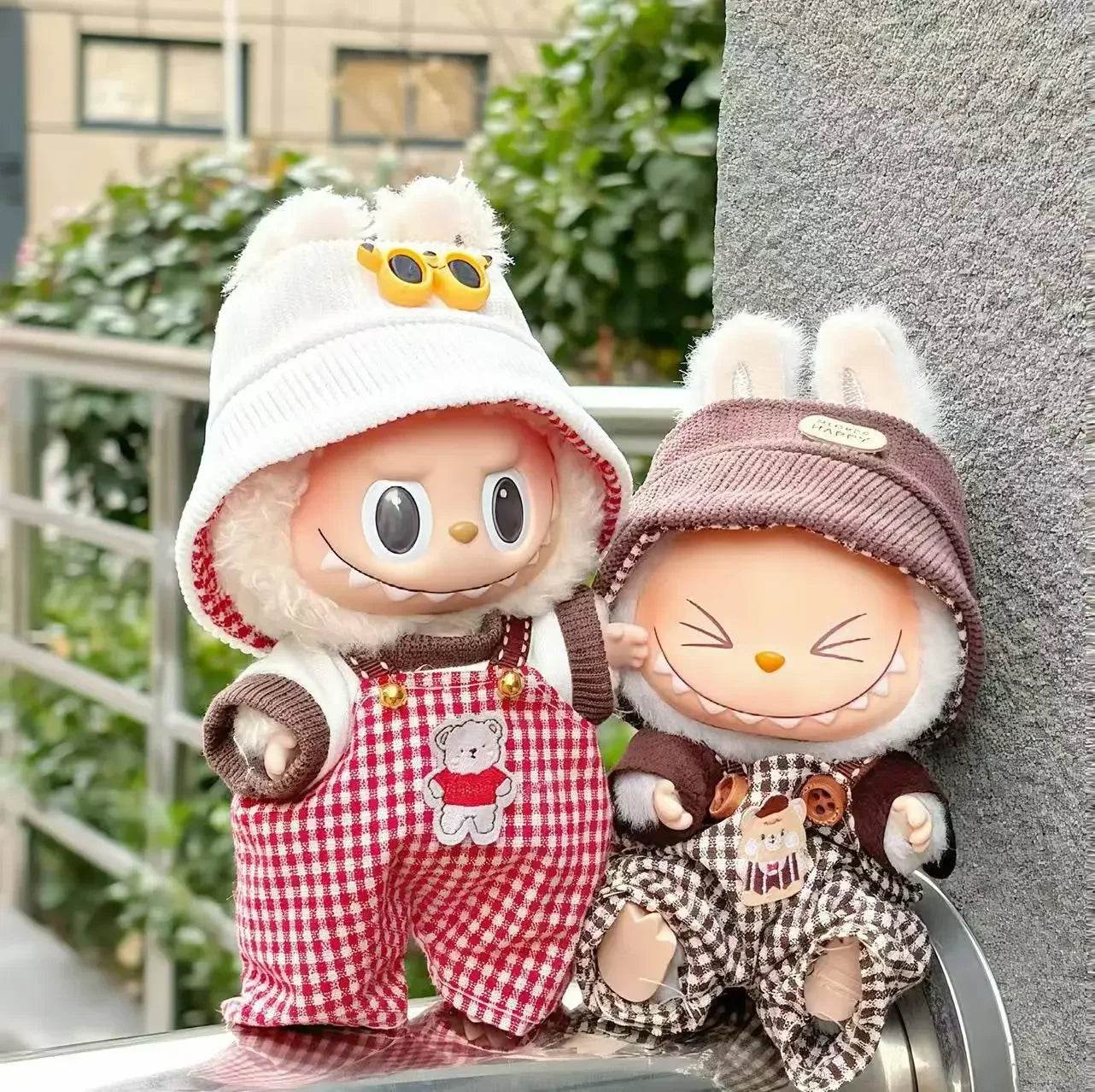 Premium Doll Overalls Dress Set Checkered For Labubu 15-17 - ToylandEU