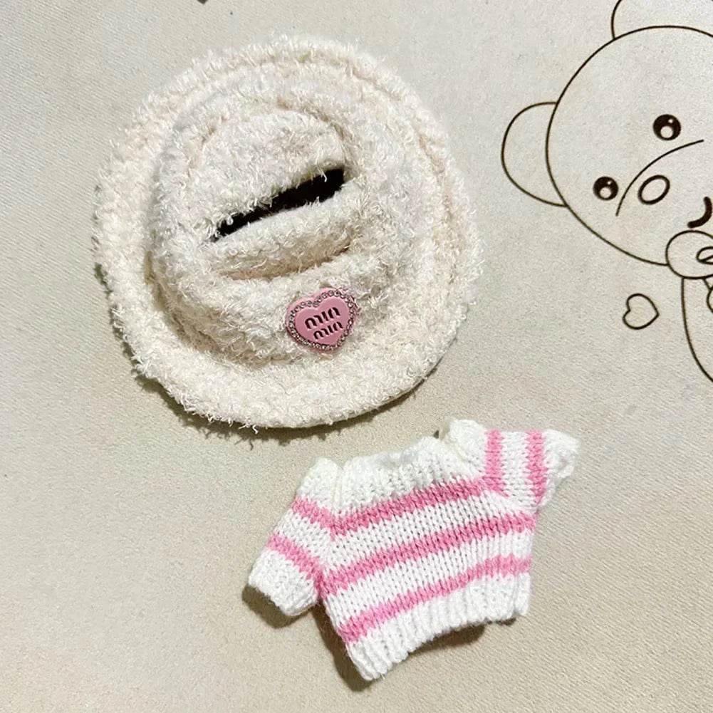 Premium Doll Sweater Outfit Pink White Striped 17cm Labubu - ToylandEU