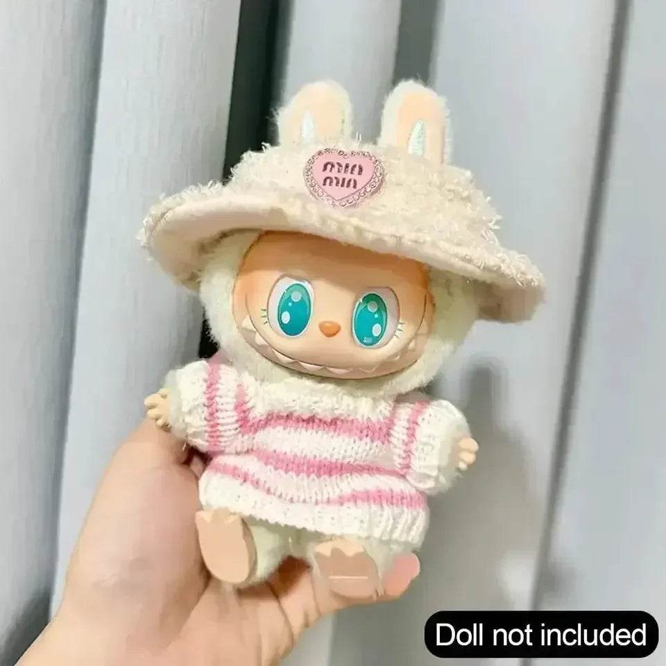 Premium Doll Sweater Outfit Pink White Striped 17cm Labubu - ToylandEU