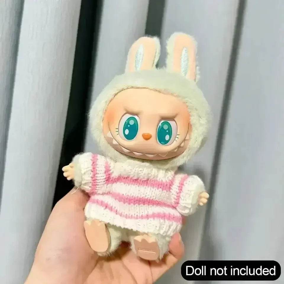 Premium Doll Sweater Outfit Pink White Striped 17cm Labubu - ToylandEU