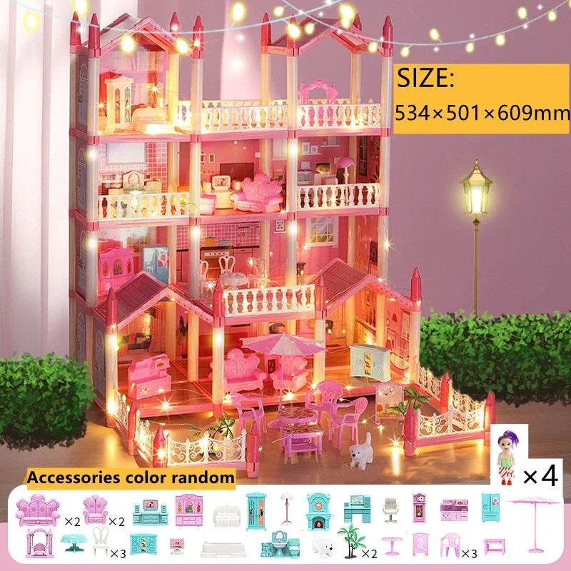 Premium Dollhouse Princess Castle 3D With LED Light Gift - ToylandEU
