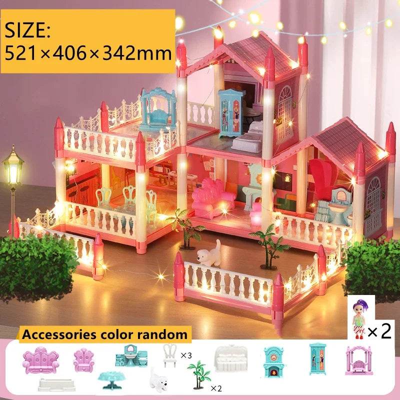 Premium Dollhouse Princess Castle 3D With LED Light Gift - ToylandEU