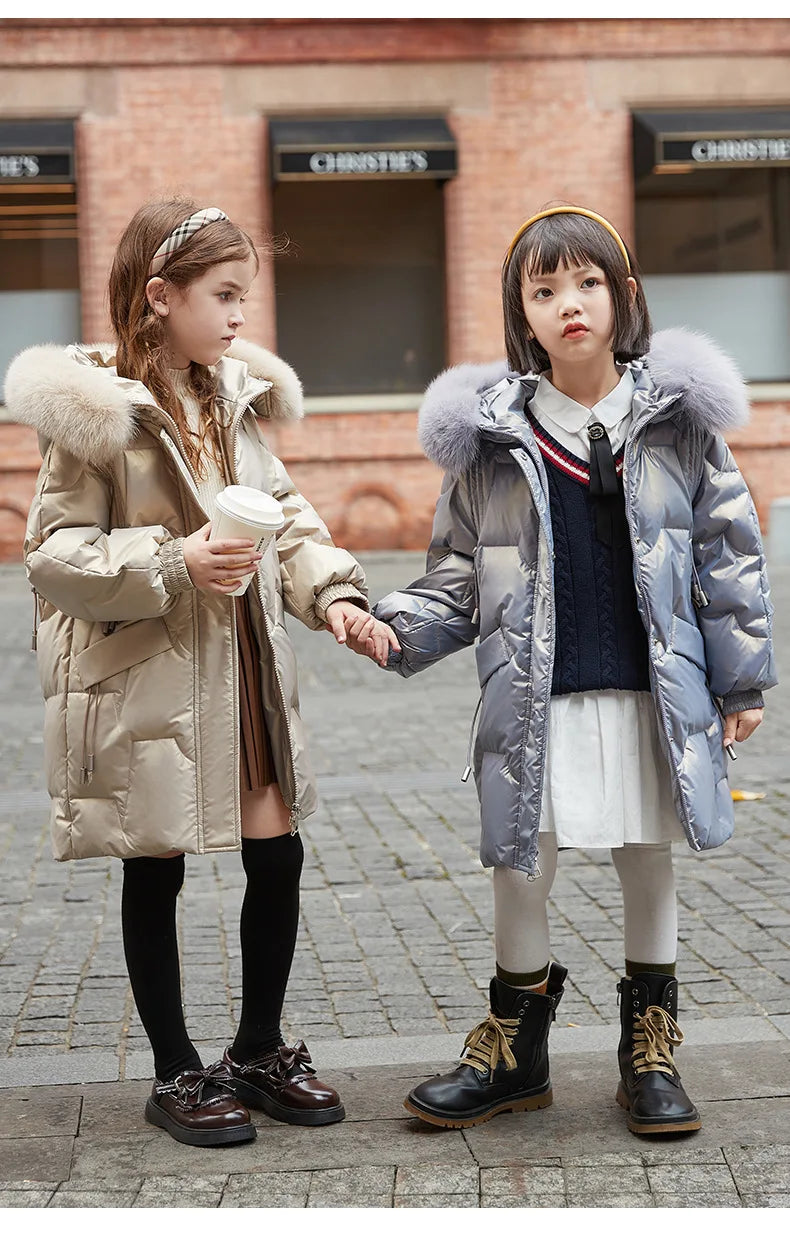 Premium Down Jacket Waterproof Faux Fur Hood For Girls 5 To 16 - ToylandEU