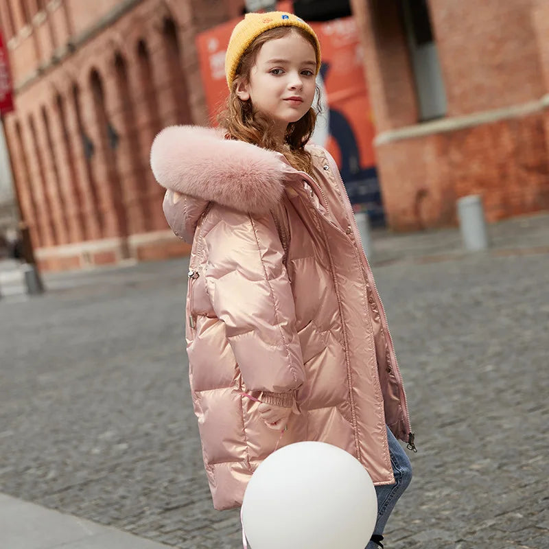 Premium Down Jacket Waterproof Faux Fur Hood For Girls 5 To 16 - ToylandEU
