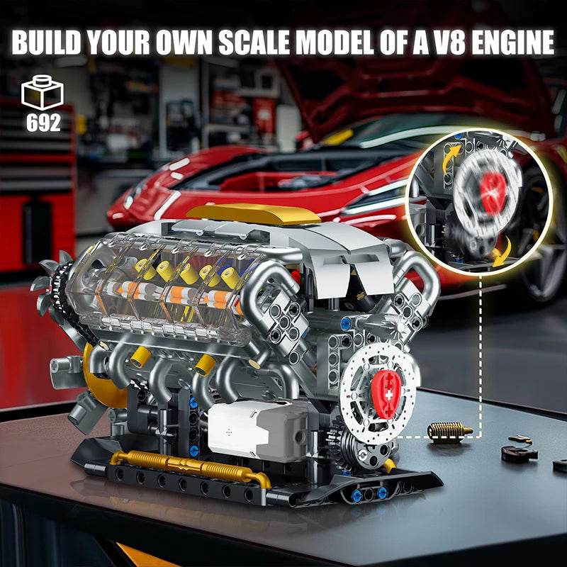 Premium Educational Building Block Set V8 Engine For Boys - ToylandEU