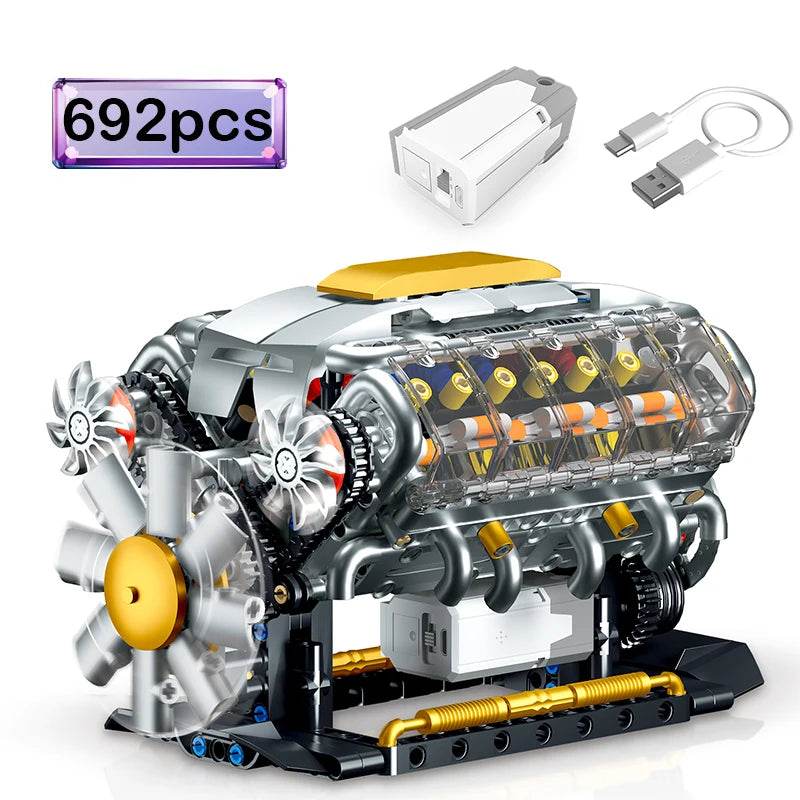Premium Educational Building Block Set V8 Engine For Boys - ToylandEU