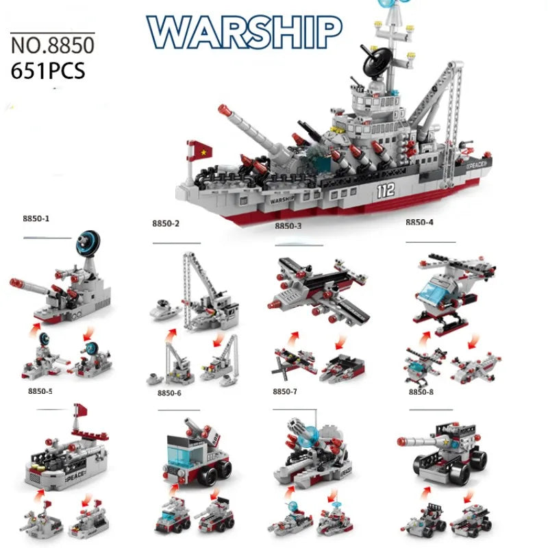 Premium Educational Building Blocks Navy Warships Set Over 1000 Pieces For Boys And Kids - ToylandEU