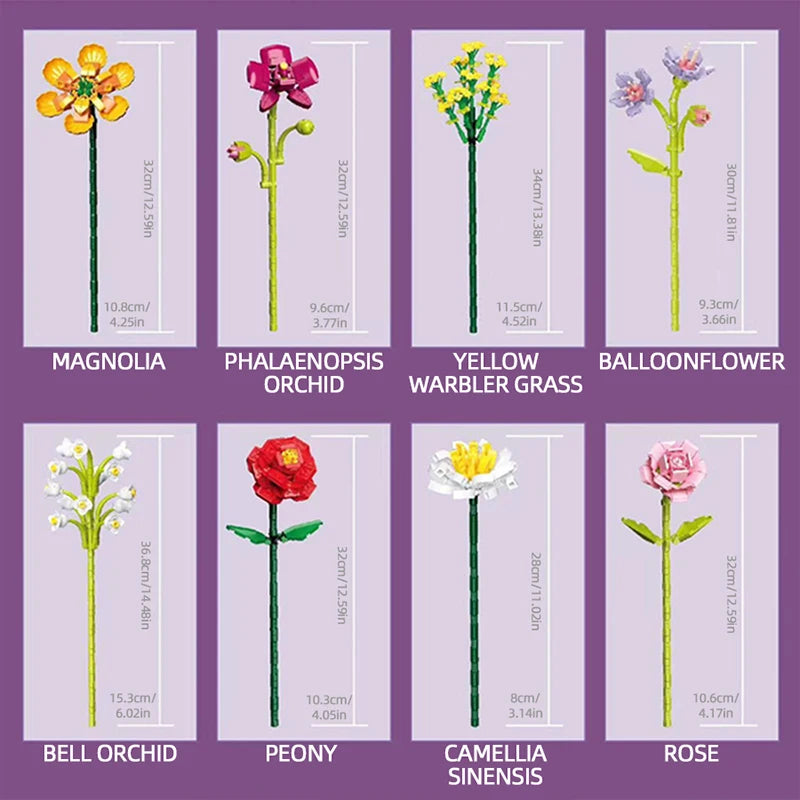 Premium Everlasting Flower Bouquet Building Blocks Set With Random Color Vase For Kids And Gifts - ToylandEU