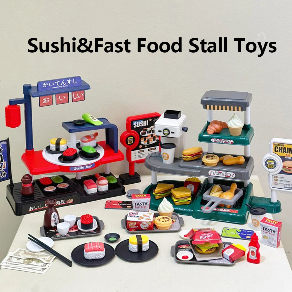 Premium Fast Food Pretend Play Toys Set With Sushi Water Dispenser And Cash Register 71 Pieces Gift For Kids 3 And Up - ToylandEU