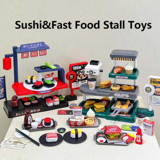 Premium Fast Food Pretend Play Toys Set With Sushi Water Dispenser And Cash Register 71 Pieces Gift For Kids 3 And Up - ToylandEU
