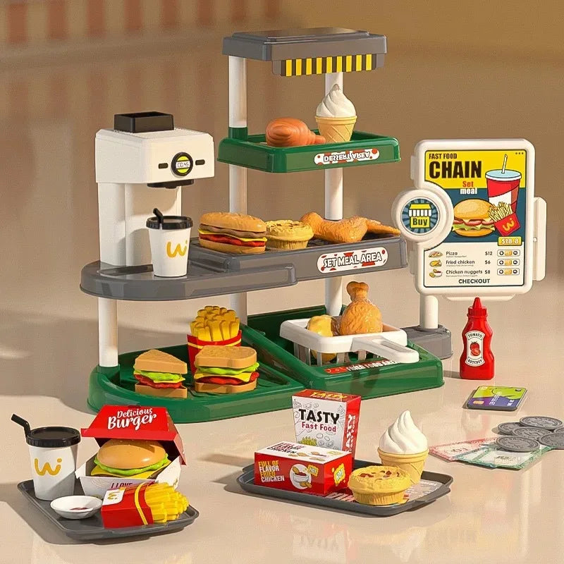 Premium Fast Food Pretend Play Toys Set With Sushi Water Dispenser And Cash Register 71 Pieces Gift For Kids 3 And Up - ToylandEU