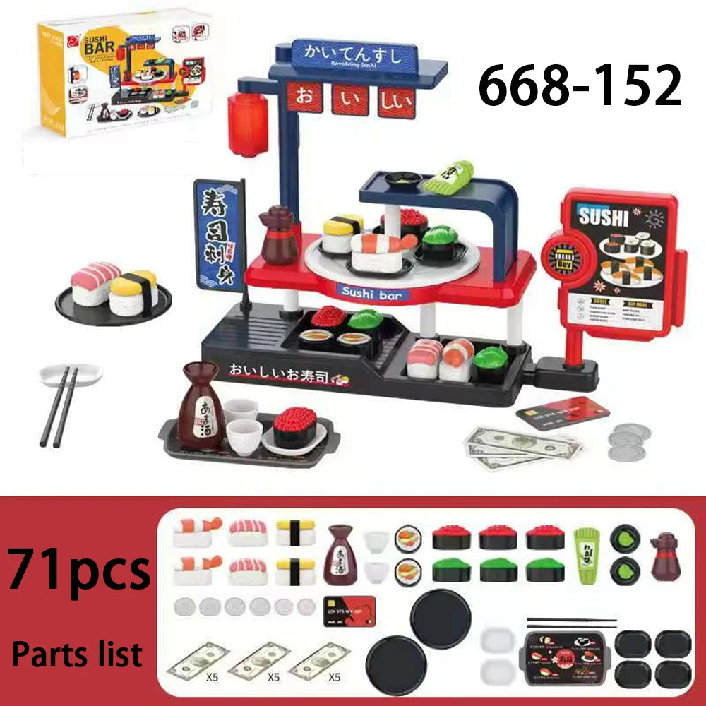 Premium Fast Food Pretend Play Toys Set With Sushi Water Dispenser And Cash Register 71 Pieces Gift For Kids 3 And Up - ToylandEU