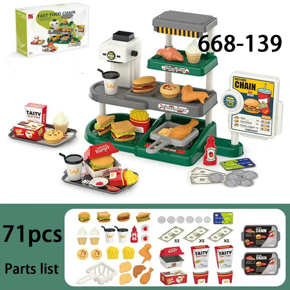 Premium Fast Food Pretend Play Toys Set With Sushi Water Dispenser And Cash Register 71 Pieces Gift For Kids 3 And Up - ToylandEU