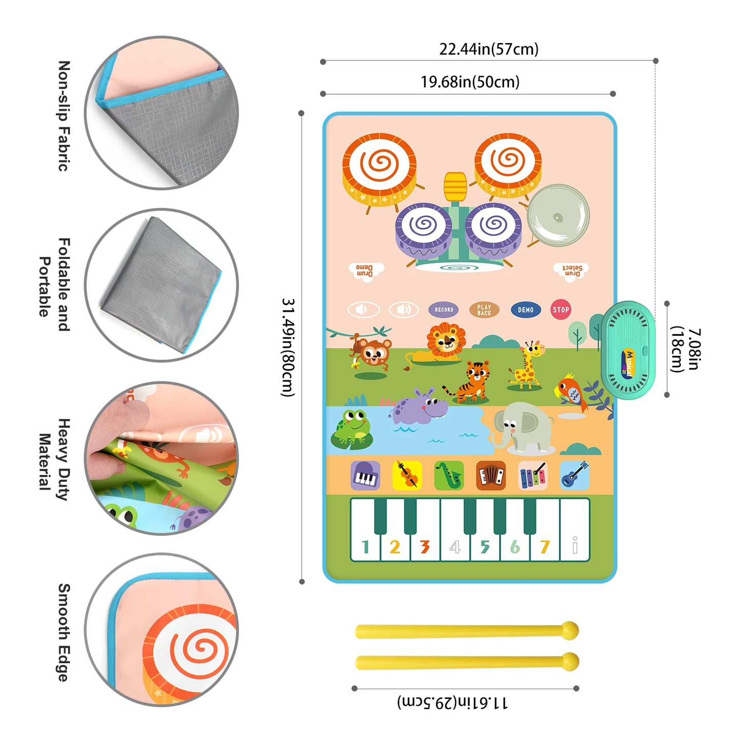 Premium Floor Piano Mat With 6 Instrument Sounds For Toddlers - ToylandEU