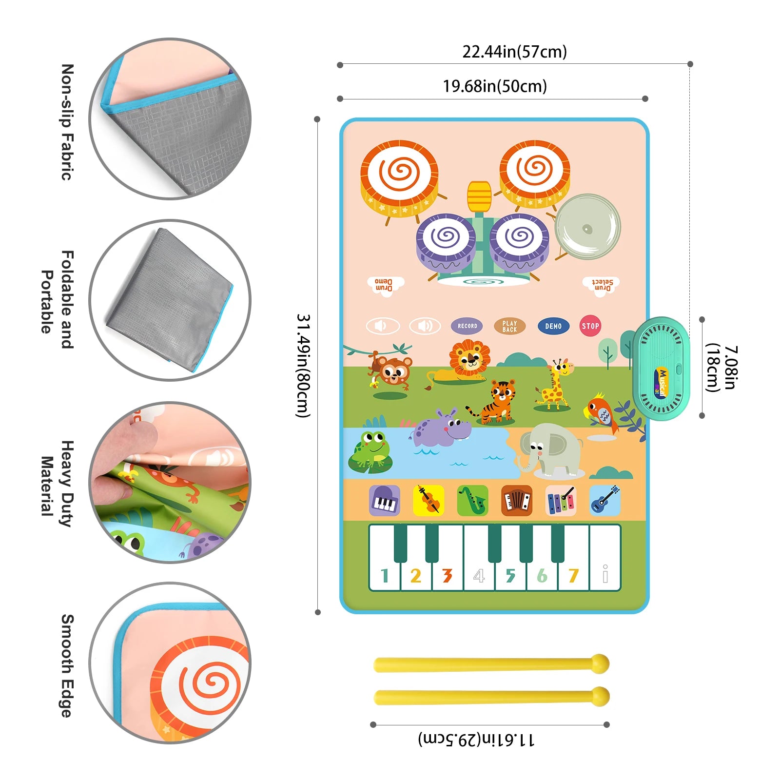 Premium Floor Piano Mat With 6 Instrument Sounds For Toddlers - ToylandEU
