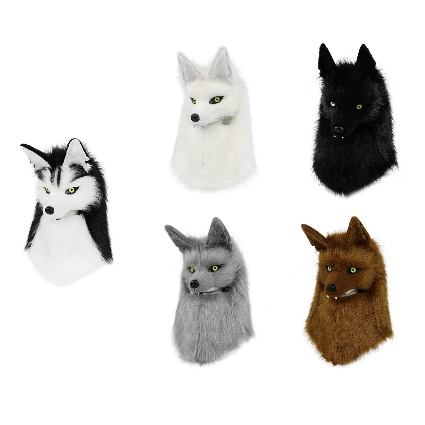 Premium Furry Head Mask Wolf Dog Plush Faux Fur For Halloween Masquerade Cosplay - ToylandEU